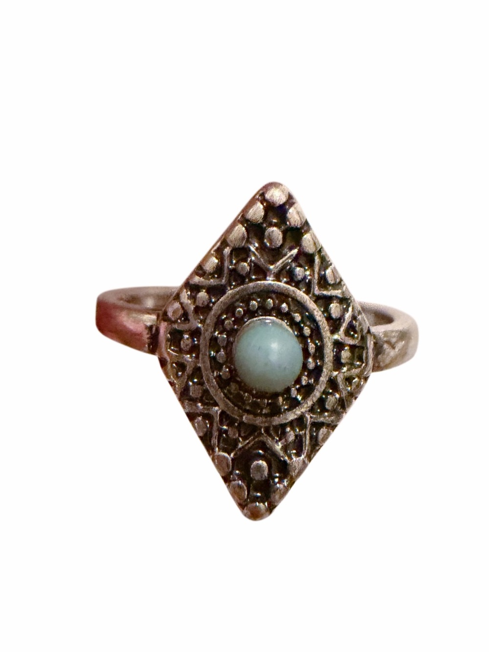 🛍️3/$20🛍️ Sterling-Style Silver Filigree Ring with Light Blue Stone